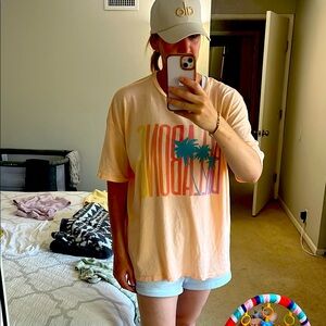 billabong pastel oversized pink peach graphic tee with palm tree